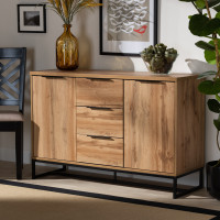 Baxton Studio MPC8007-Oak/Black-Sideboard Reid Modern and Contemporary Industrial Oak Finished Wood and Black Metal 3-Drawer Sideboard Buffet